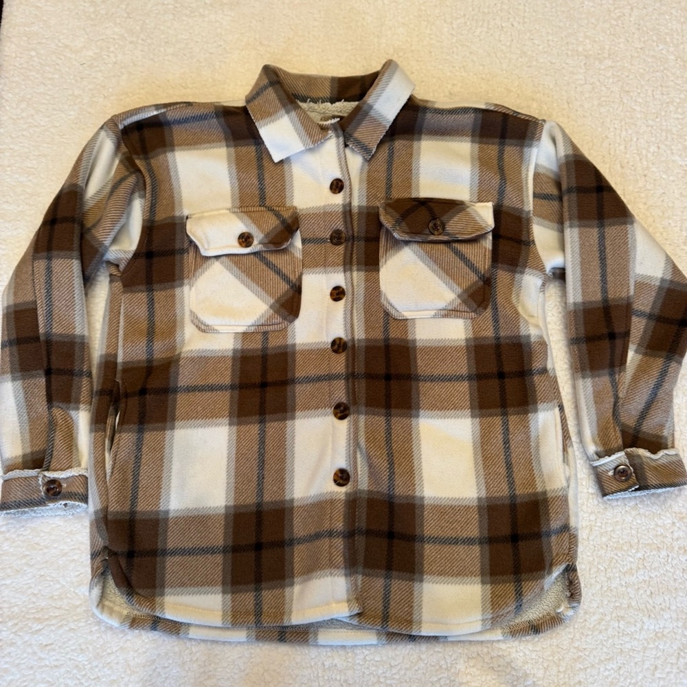 Helium London Plaid Sherpa Lined Shacket Jacket‎ XL Button Front